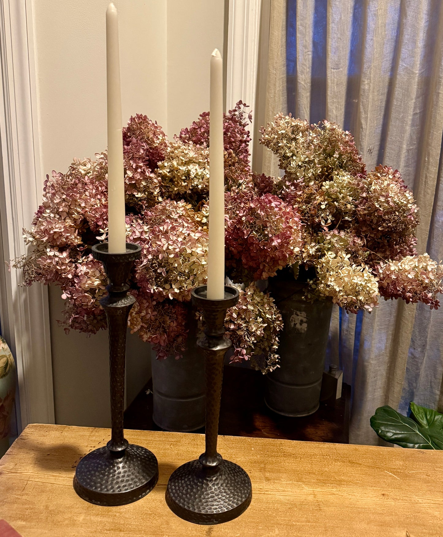 Hammered Metal Candlestick Set